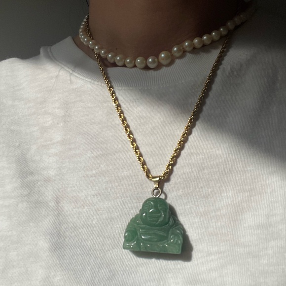 Natural Nephrite Jade lucky Buddha Pendents for couples gold-plated chain - Picture 6 of 14